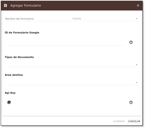 Dialogo para cargar los campos del Google Form