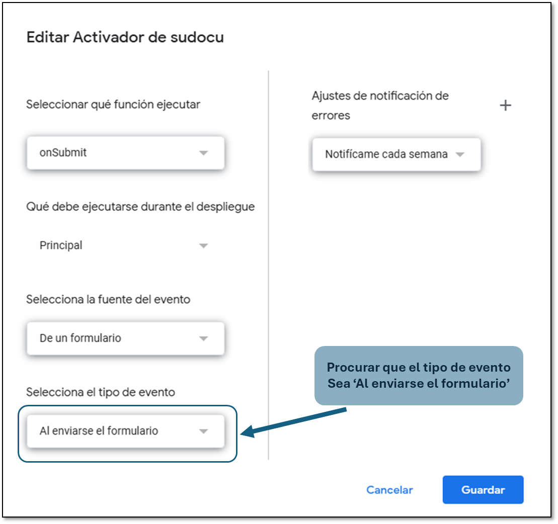 Configuración necesaria para el App Script