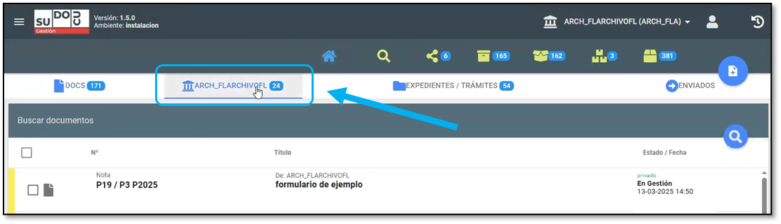 Documento listado en área