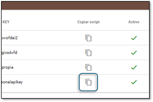 Botón para copiar el script generado por SUDOCU