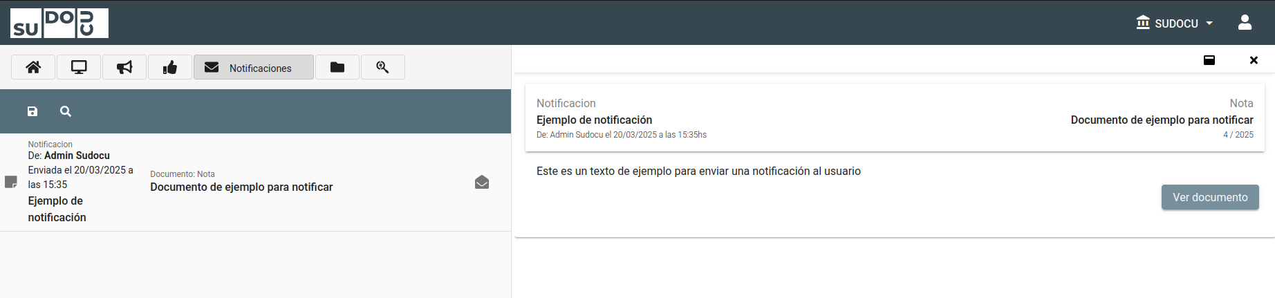 Vista de notificación