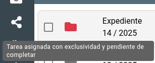 Marca visual de expediente con tarea activa y exclusividad de usuario