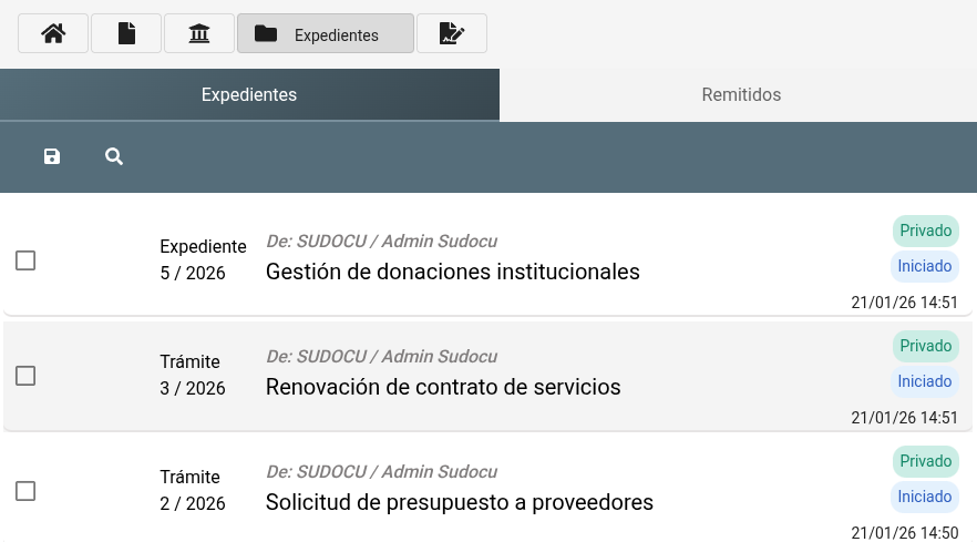 Vista principal de expedientes